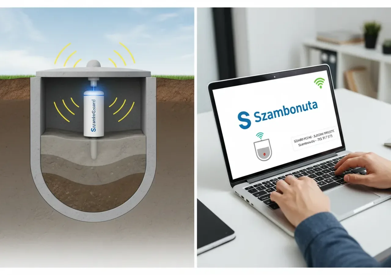 Czujnik IoT do monitorowania poziomu szamba — montaż przy zbiorniku